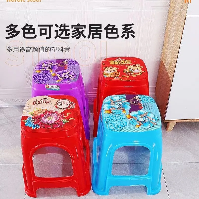 0656 Jixiang Ruyi нов червен пластмасов стол, за маса за хранене домакински пластмасова табуретка от сгъсти варена гума със защита от падане Изображение 0