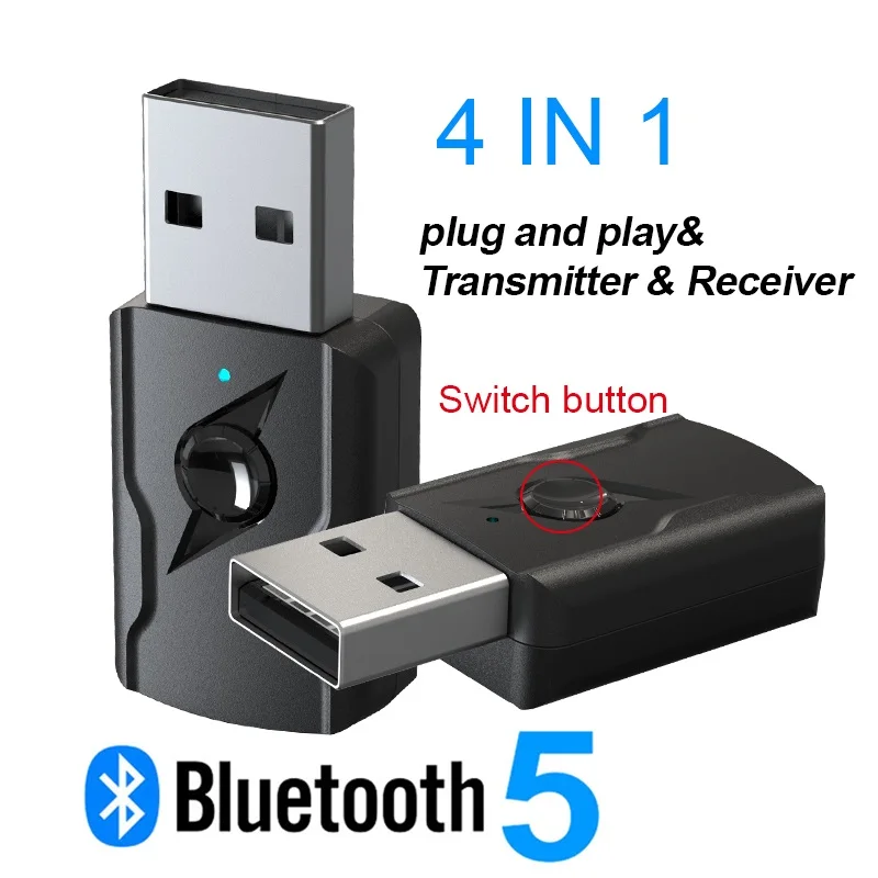 4 В 1 USB Bluetooth 5,0 Безжичен Предавател-Приемник, 3.5 Мм Aux Аудиоадаптер За Bluetooth Говорител TV на PC Car Kit Изображение 0