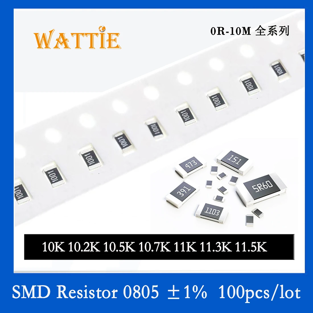SMD резистор 0805 1% 10K 10.2 K 10.5 K 10.7 K 11K 11.3 K 11.5 K 100 бр./лот микросхемные резистори 1/8 W 2.0 мм * 1.2 мм Изображение 0