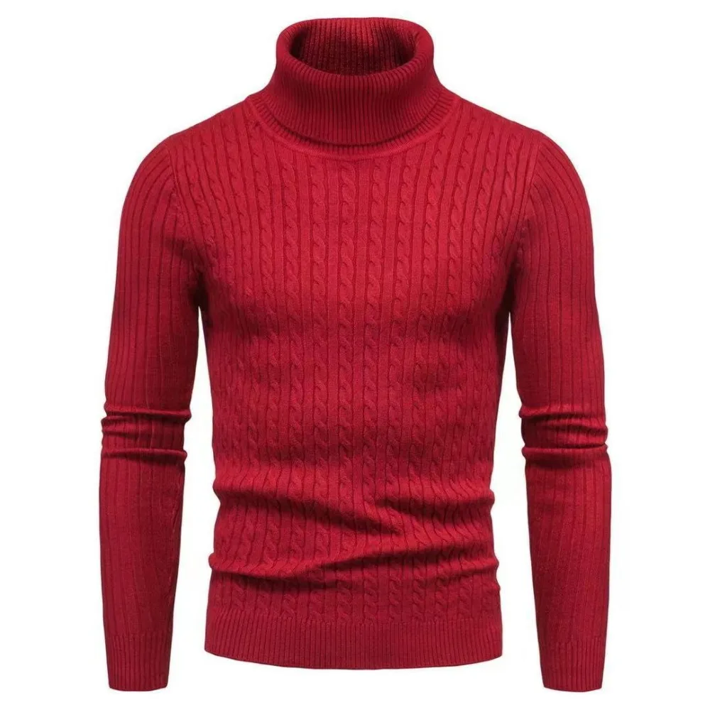Вязаный пуловер с черепашьим деколте, мъжки ежедневни топло обикновен пуловер с висока еластичност, пуловер за есента-зимата Изображение 0