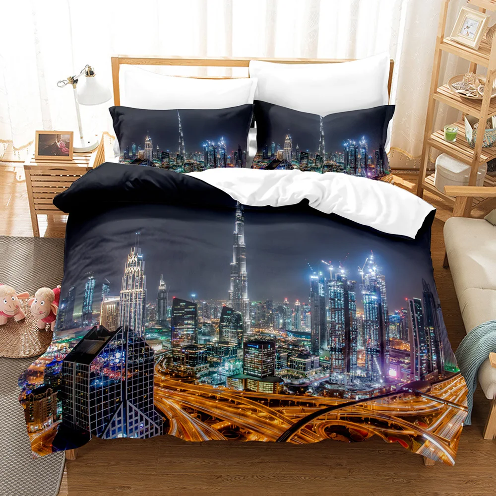 Комплекти, одеяла с 3D-принтом, комплекти от три части, карта спално бельо с дигитален печат градския пейзаж, може да се създаде комплекти спално бельо за одеяла с 3D-принтом Изображение 0
