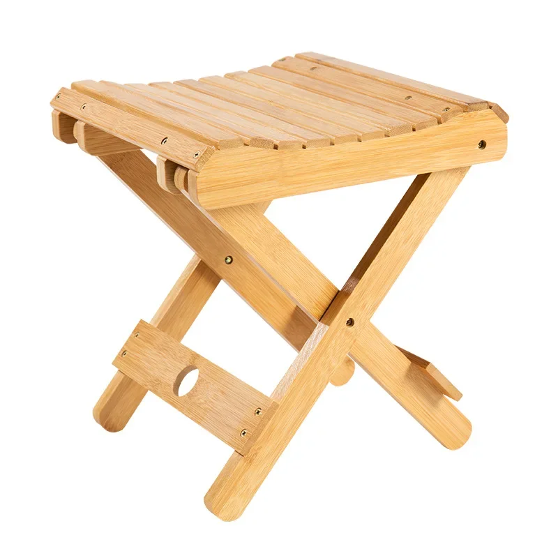 Многофункционален бамбук сгъваем стол, стол за риболов от масивна дървесина, Квадратна пейка, Сгъваема скамеечка за краката в банята, Преносима мебели за дома Изображение 0