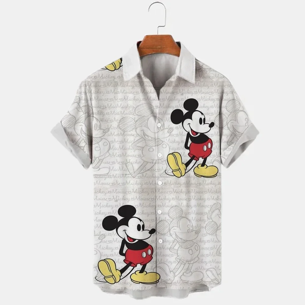 Нова мъжка риза с къс ръкав и копчета, с дизайн на Мики Маус, мъжки ежедневни градинска риза 