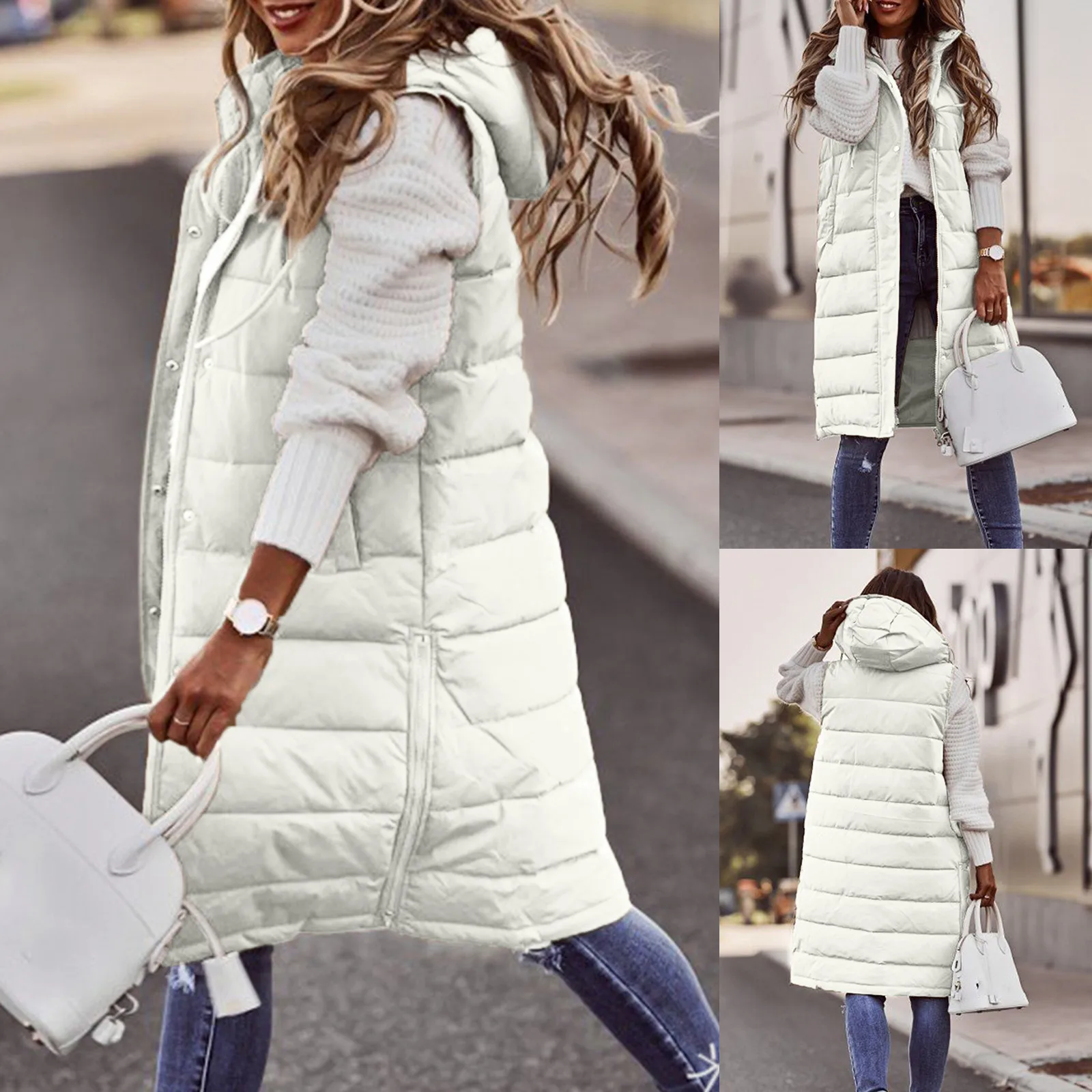 2023 Нов дамски жилетки, памучно палто, есенно-зимно дълго палто с качулка, без ръкави, Свободни женски жилетка, зимни дрехи Изображение 1