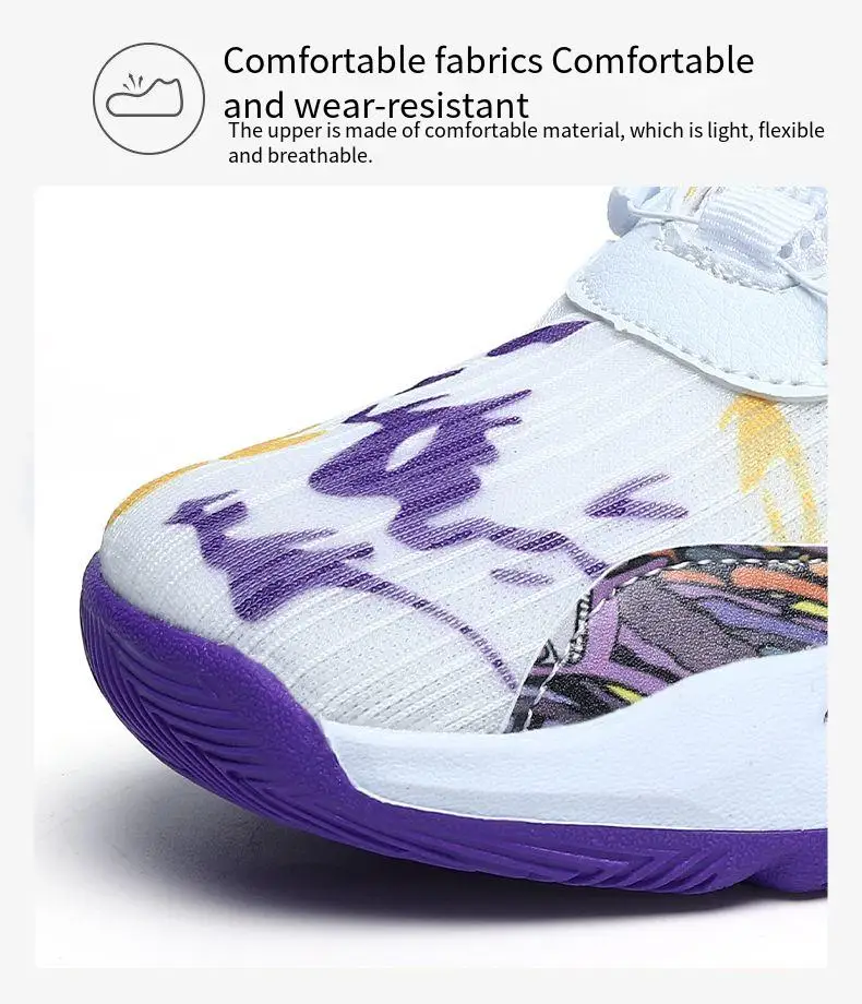 Брандираната баскетболни обувки за момчета и деца, дишаща мрежа баскетболни обувки за момичета, нескользящая детски спортни обувки на платформа. Изображение 1