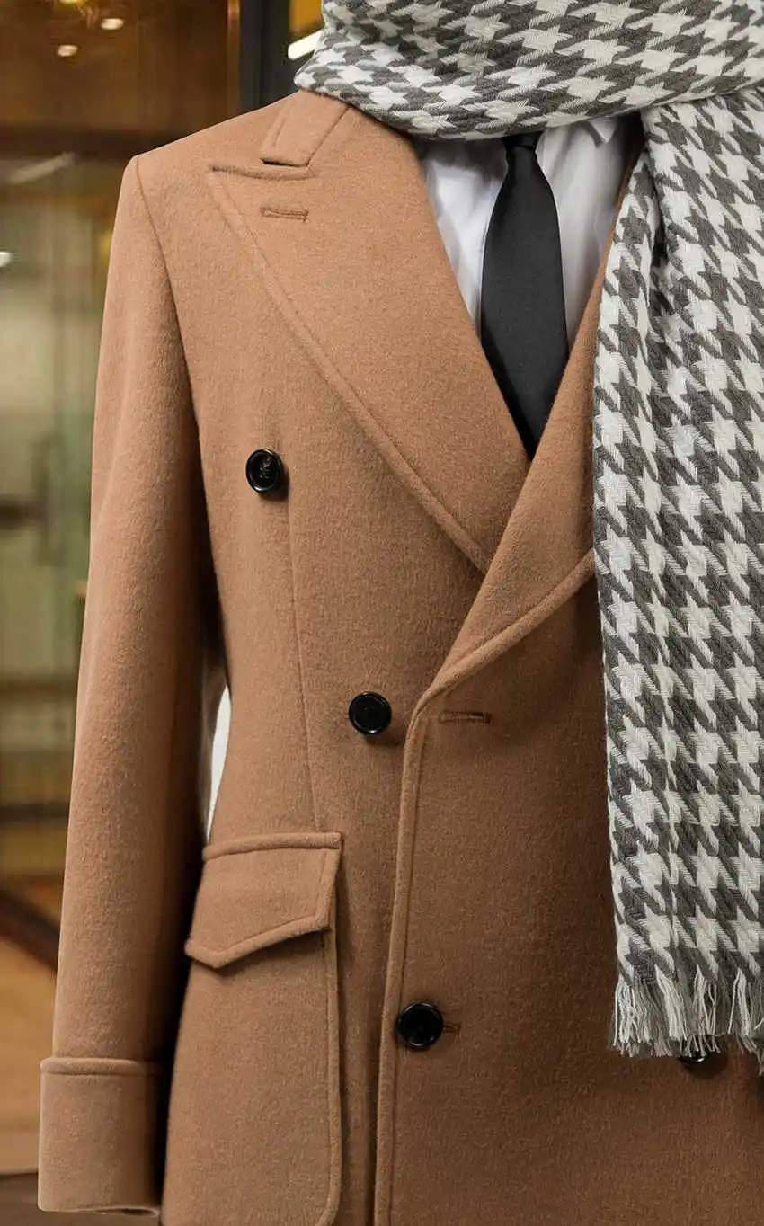 Винтажное Двубортное вълна палто, Мъжки дебели палта с ревера и джоб, сшитое по поръчка, Дневни зимата на топло палто Изображение 1