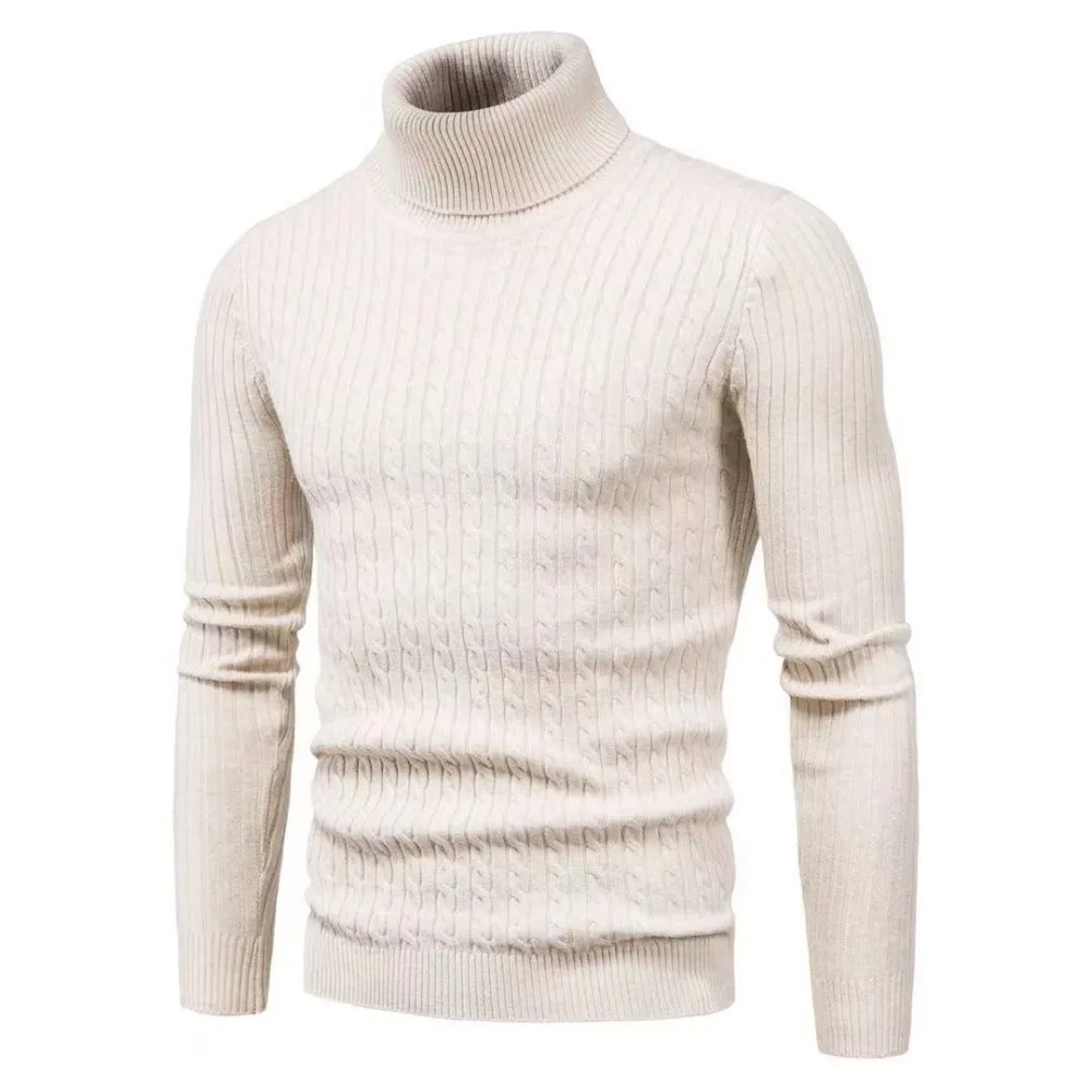 Вязаный пуловер с черепашьим деколте, мъжки ежедневни топло обикновен пуловер с висока еластичност, пуловер за есента-зимата Изображение 1