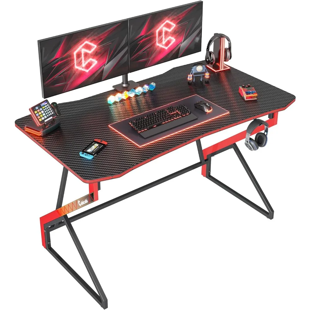 Лесен за игрална маса Z-образна форма, 40-инчов работна станция за геймъри, домашен компютър, Игри на маса с повърхност от въглеродни влакна, Компютърна маса с Изображение 1
