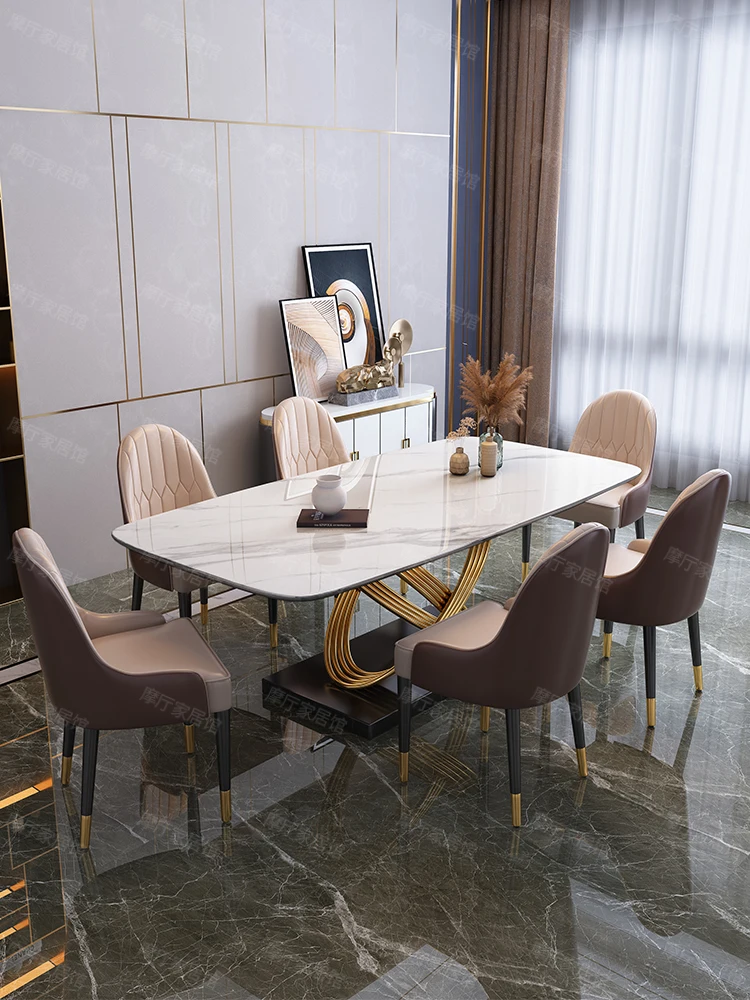 Маса за хранене в италиански стил от каменна дъски, мраморно минималистичное комбинация от ниско луксозна маса за хранене и столове Изображение 1