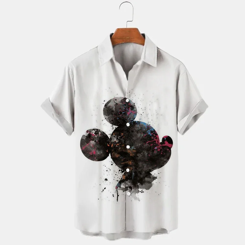 Нова мъжка риза с къс ръкав и копчета, с дизайн на Мики Маус, мъжки ежедневни градинска риза 