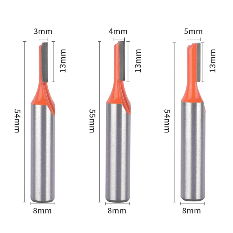 Оранжеви преки и фрези с опашка 8 mm, за дърводелски фрези за крайни фрези за дърво, видий ножове Изображение 1