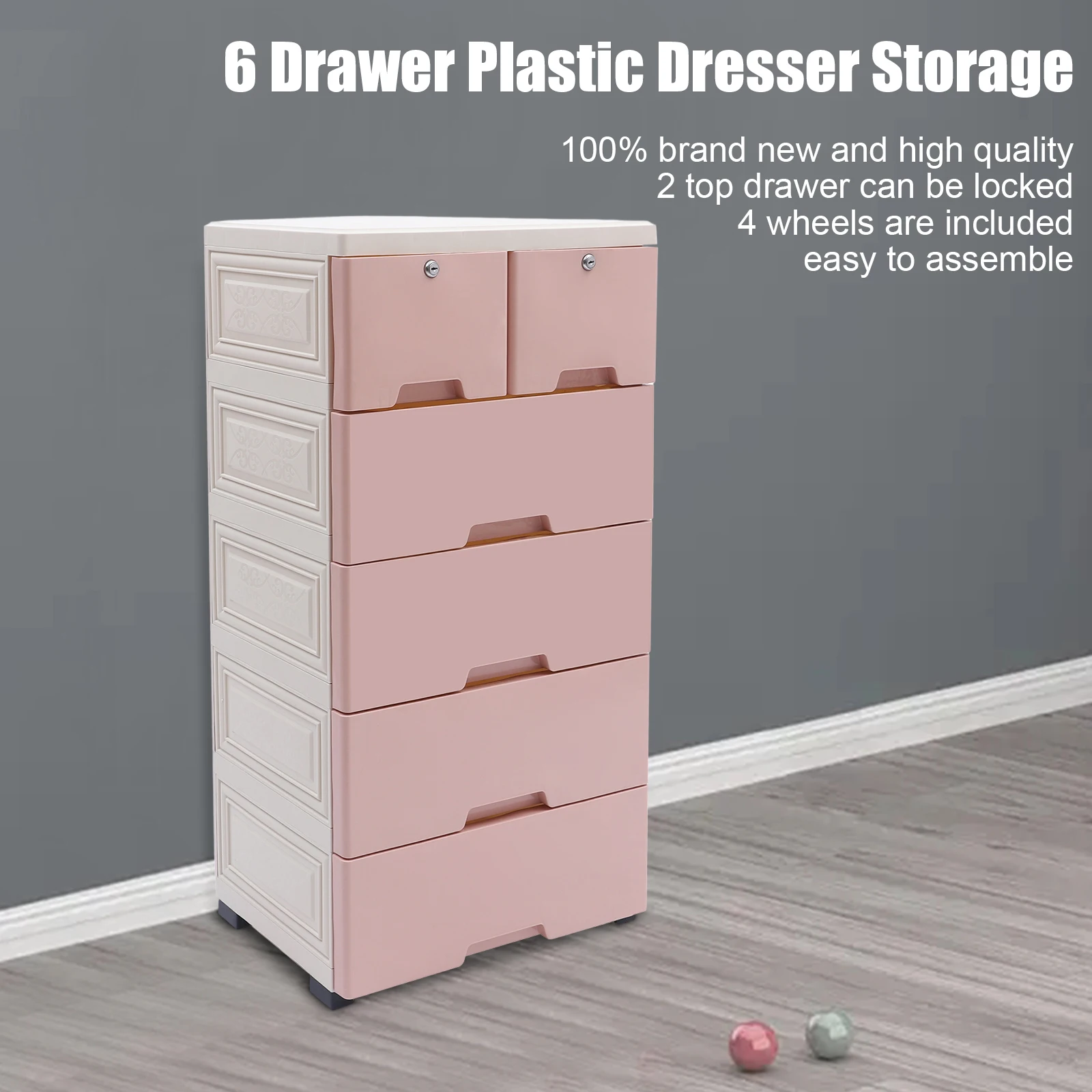 Розов Пластмасов шкаф с 6 чекмеджета, Шкаф-органайзер за съхранение, Домашен офис, Спалня Изображение 1
