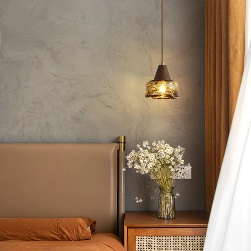 Стъклен полилей в стил ретро, средновековен минимализъм, нощно шкафче, луксозен творчески ресторант, тераса, веранда, латунная лампа Изображение 1