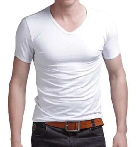 A2894 Гореща Лятна Разпродажба, Тениска, Нови Мъжки Блузи С V-образно деколте, Риза Slim Fit, Къс ръкав, Однотонная Ежедневни тениска Изображение 2