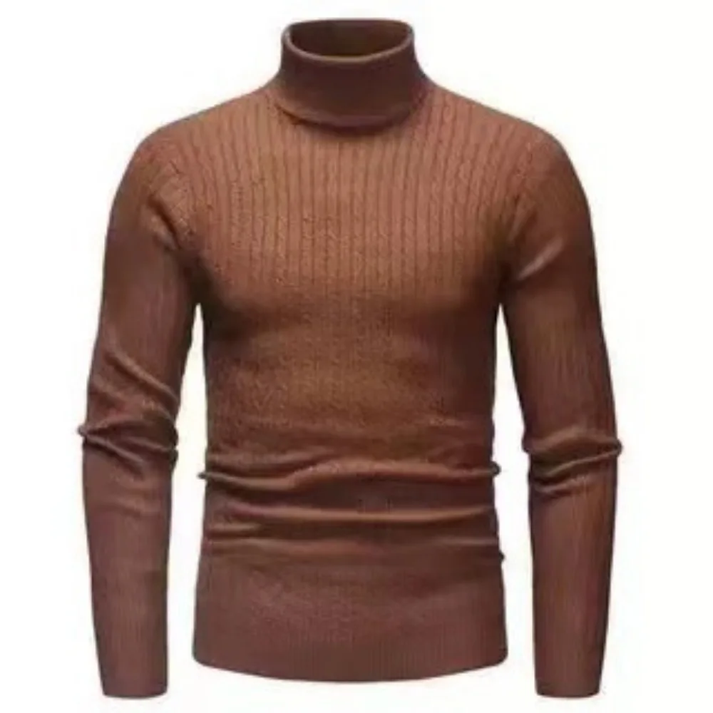 Вязаный пуловер с черепашьим деколте, мъжки ежедневни топло обикновен пуловер с висока еластичност, пуловер за есента-зимата Изображение 2