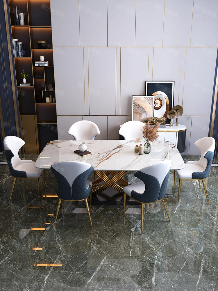 Маса за хранене в италиански стил от каменна дъски, мраморно минималистичное комбинация от ниско луксозна маса за хранене и столове Изображение 2