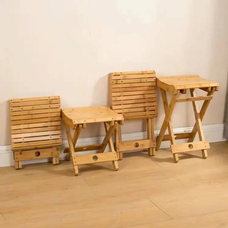 Многофункционален бамбук сгъваем стол, стол за риболов от масивна дървесина, Квадратна пейка, Сгъваема скамеечка за краката в банята, Преносима мебели за дома Изображение 2