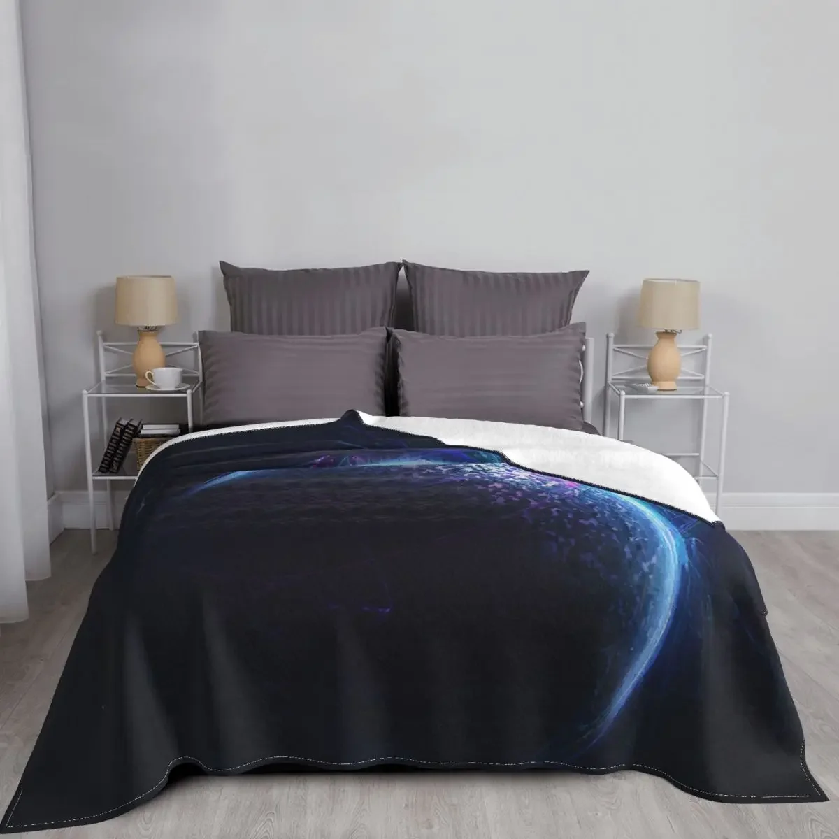 Одеяла Space Collision, Фланелевое Лятно Одеало Galaxy Universe, Дышащее Супер Мека Покривка за дивана, Стеганое одеяло Изображение 2