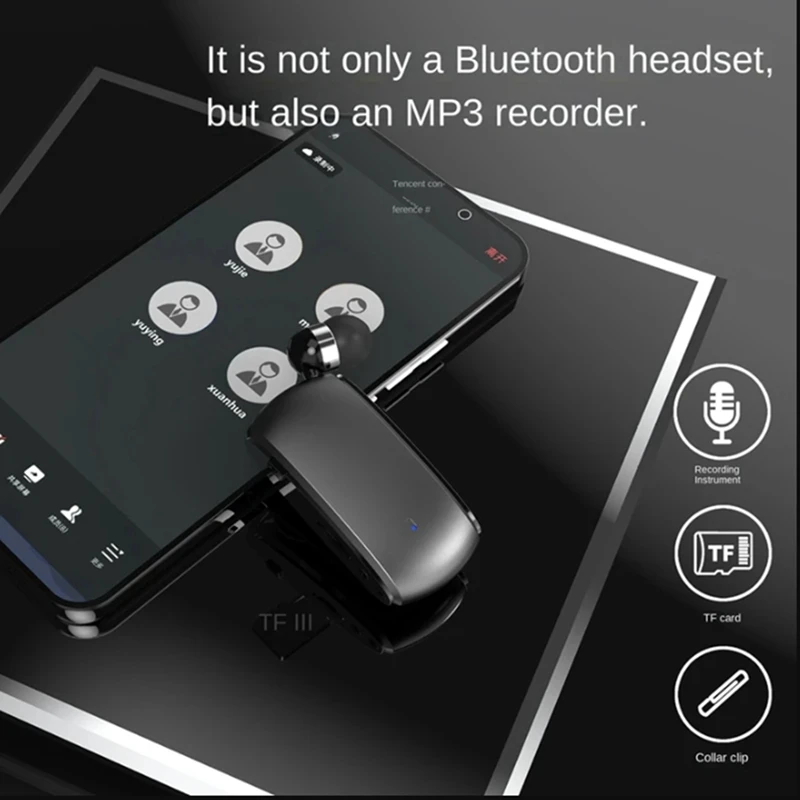K68 Bluetooth слушалка петличного тип, прибиращ се игра на карти, слушалки, богат на функции слушалки-клипса, MP3 плейър, записващо устройство, дълголетие Изображение 3