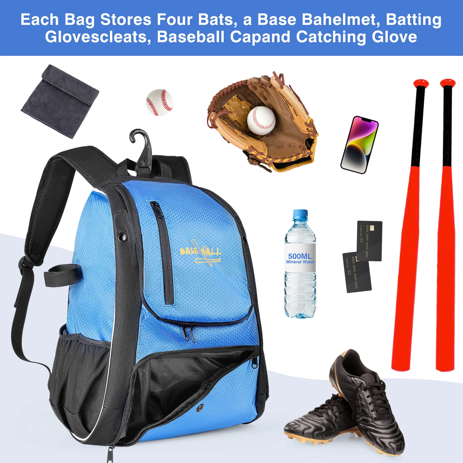 Бейзболен раница Дамски универсална бейзболна чанта за деца Спортно оборудване за тренировки Чанта за бейзболни ръкавици Стоки за практикуване на софтболом Изображение 3