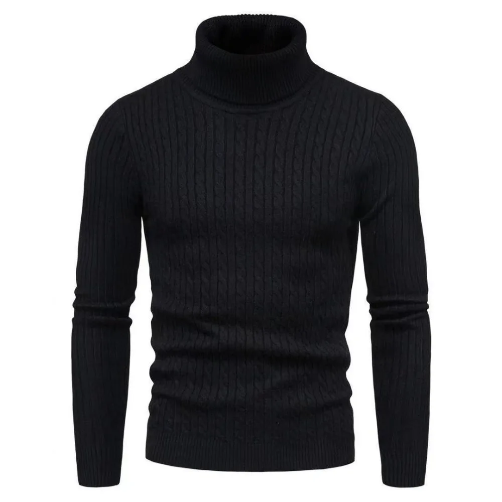 Вязаный пуловер с черепашьим деколте, мъжки ежедневни топло обикновен пуловер с висока еластичност, пуловер за есента-зимата Изображение 3