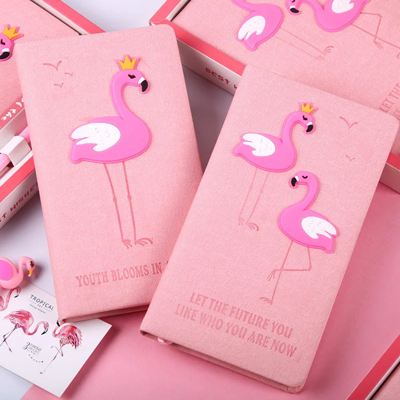 Коледен подарък тетрадка под формата на сърце за момичета с набор от дръжки, сладък cartoony фламинго, ученическа тетрадка, офис-бележници, тефтери, записная книжка Изображение 3