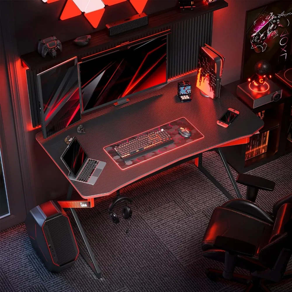 Лесен за игрална маса Z-образна форма, 40-инчов работна станция за геймъри, домашен компютър, Игри на маса с повърхност от въглеродни влакна, Компютърна маса с Изображение 3