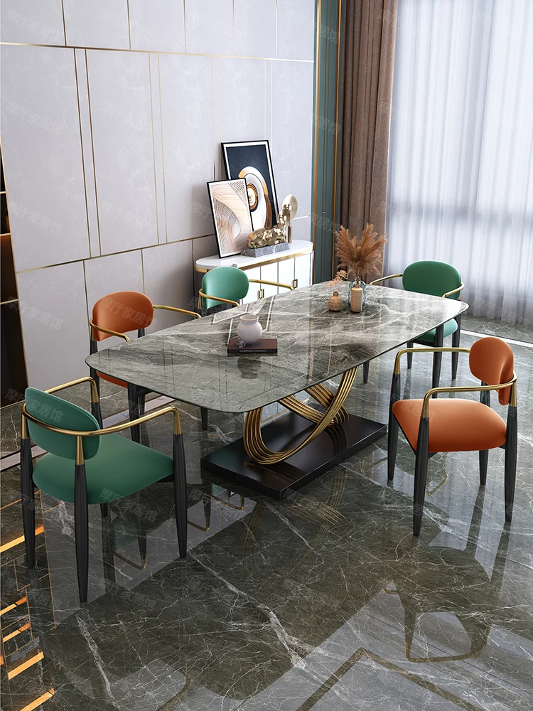 Маса за хранене в италиански стил от каменна дъски, мраморно минималистичное комбинация от ниско луксозна маса за хранене и столове Изображение 3