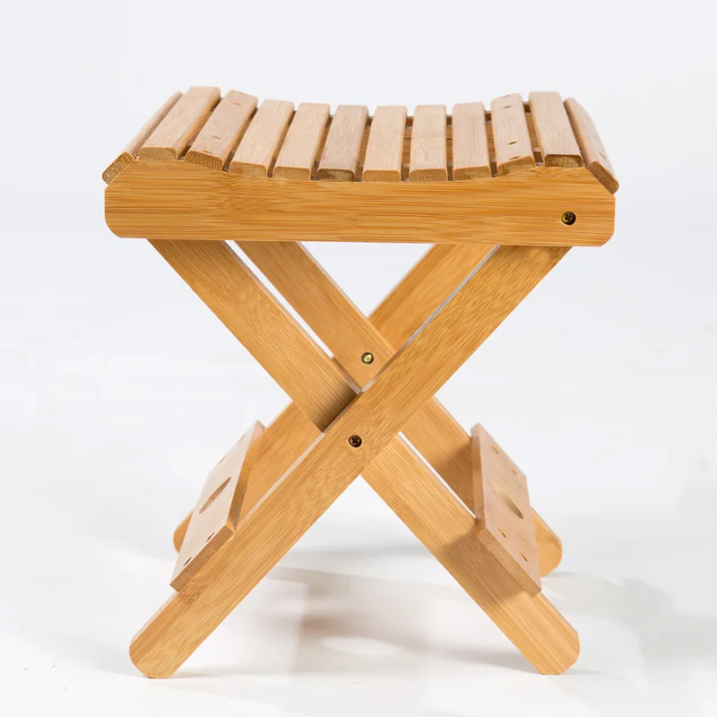 Многофункционален бамбук сгъваем стол, стол за риболов от масивна дървесина, Квадратна пейка, Сгъваема скамеечка за краката в банята, Преносима мебели за дома Изображение 3