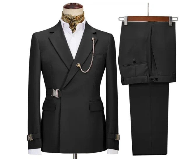 Мъжки бизнес костюми от 2 теми, нормално кацане, смокинги с изрезки на лацканах за абитуриентски бал, сватба (сако + панталон) Изображение 3
