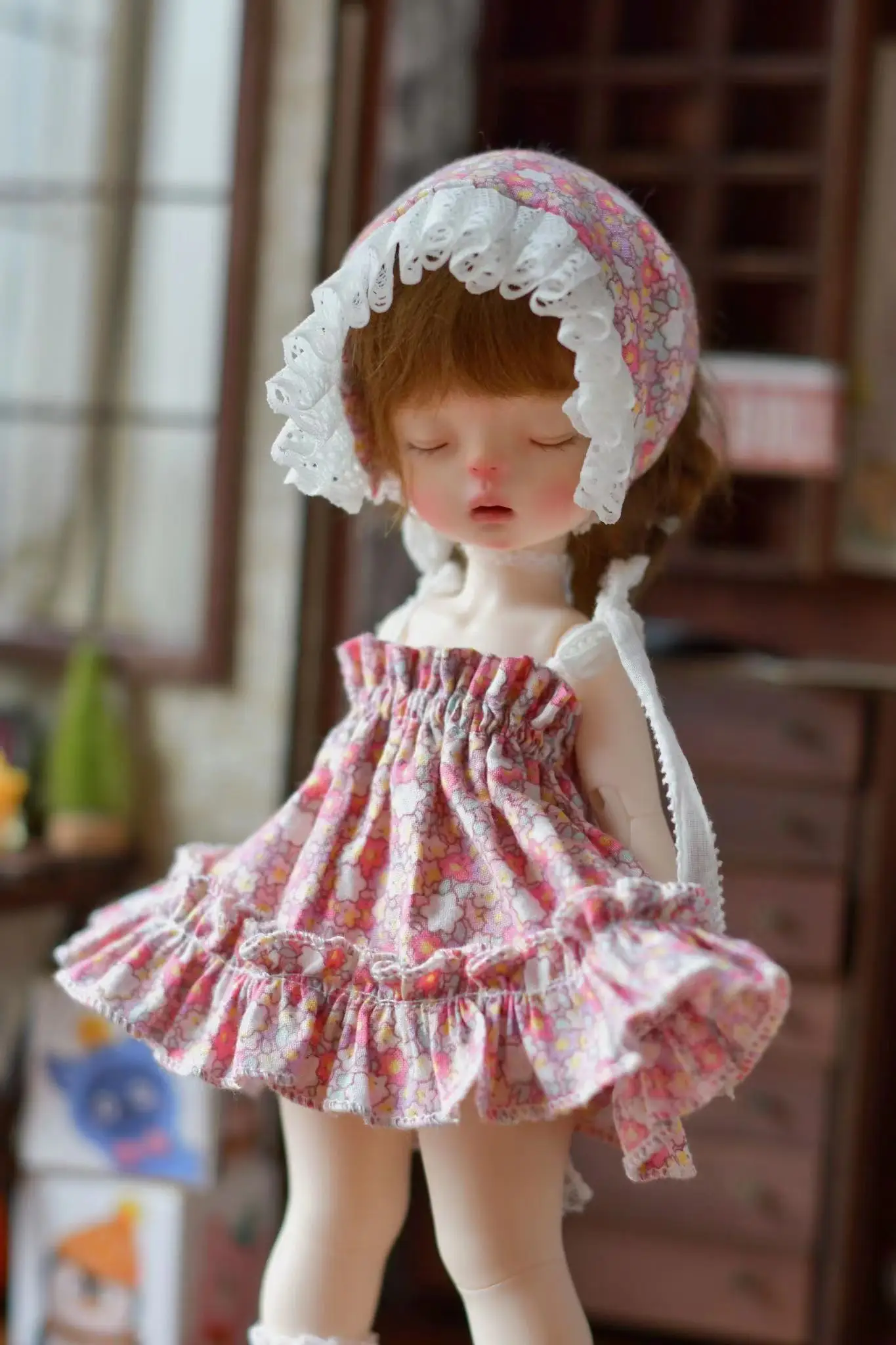 Облекло за кукли BJD подходящ за 1/6 размер скъпа стоп-моушън облекло сънливи пола на подтяжках сладък цветен костюм и аксесоари за кукли (3 точки) Изображение 3