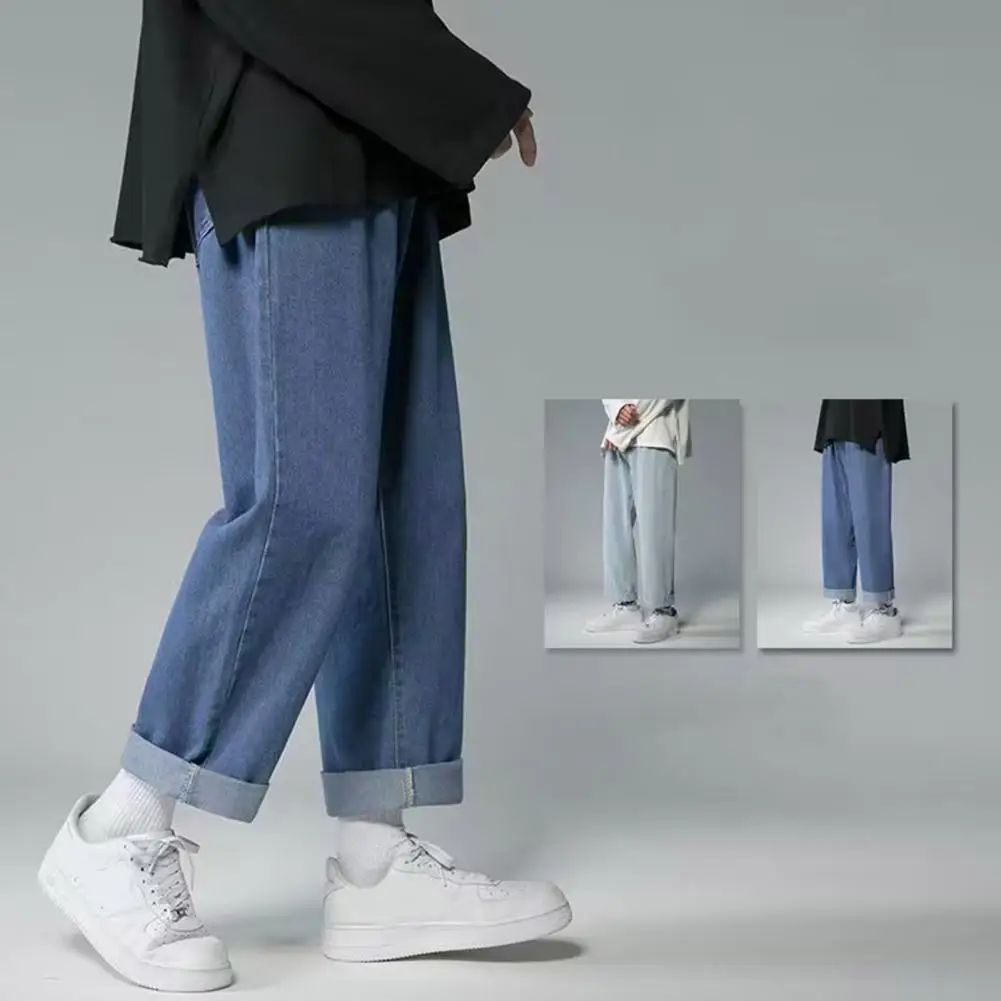 Удобни дънкови панталони, мъжки дънки с винтажной бродерия, широки мъжки дънки, стилна градинска дрехи от мека дишаща материя, хоп Изображение 3