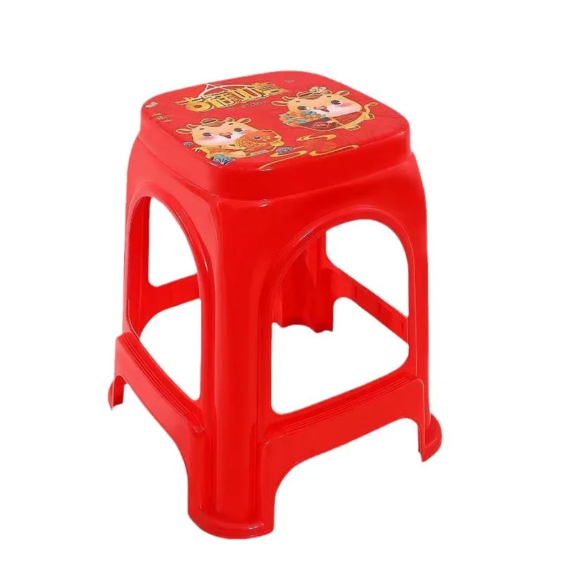 0656 Jixiang Ruyi нов червен пластмасов стол, за маса за хранене домакински пластмасова табуретка от сгъсти варена гума със защита от падане Изображение 4