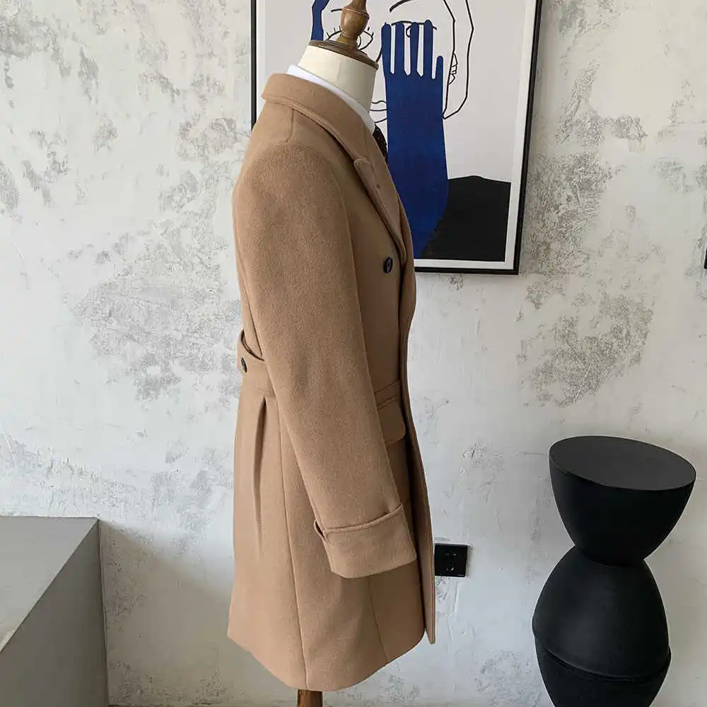 Винтажное Двубортное вълна палто, Мъжки дебели палта с ревера и джоб, сшитое по поръчка, Дневни зимата на топло палто Изображение 4