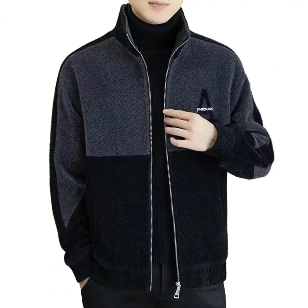 Мъжки плюшен яке, дебели топло мъжко зимно палто с яка-часова, мека цип, стилен яке-жилетка за есенно-зимните студени тръпки Изображение 4