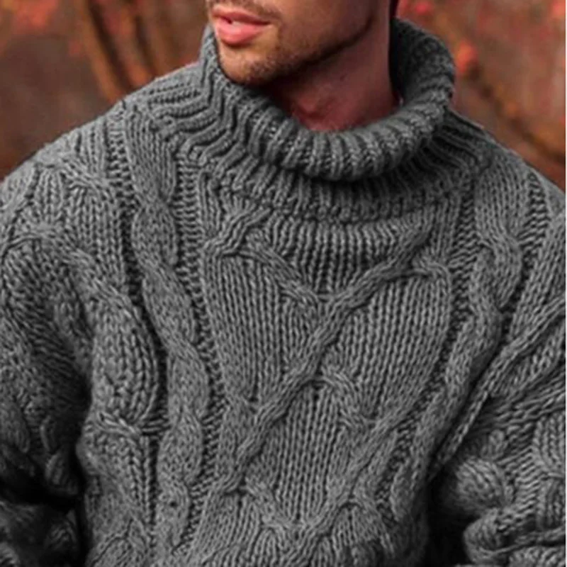 Мъжки пуловер с висока яка под формата на витого цвете, Ретро Модерен Красив Случайни Дебел пуловер, Зимни Мъжки топъл вязаный пуловер, пуловер Изображение 4