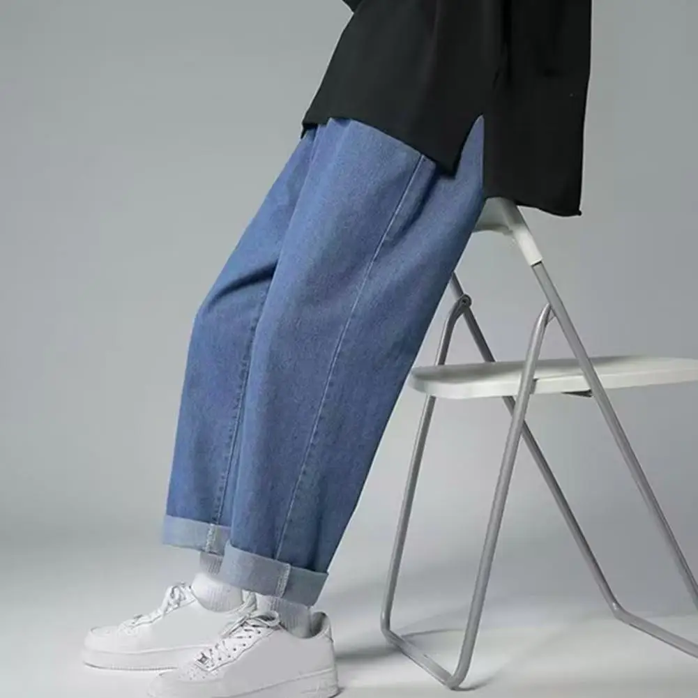 Удобни дънкови панталони, мъжки дънки с винтажной бродерия, широки мъжки дънки, стилна градинска дрехи от мека дишаща материя, хоп Изображение 4