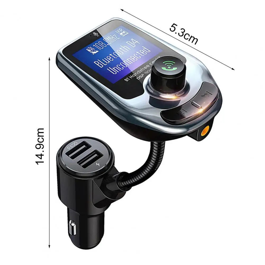 Безжична автомобилен Bluetooth FM трансмитер Aux Поддържа зареждане QC3.0 високи и бас честотите на Музикален плейър, зарядно устройство за бързо действие Изображение 5