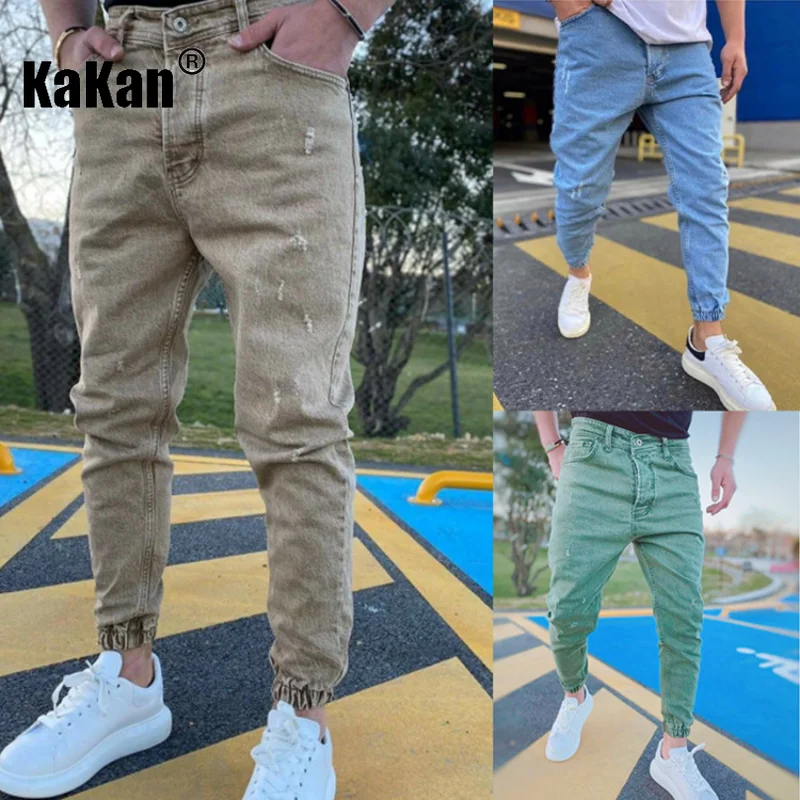 Какан - Цветни тесни дънки с дупки, са доста популярни в Европа и САЩ, Нови гамаши Jeans за мъже K016-2015 г. Изображение 5