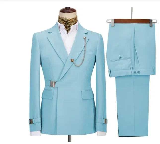 Мъжки бизнес костюми от 2 теми, нормално кацане, смокинги с изрезки на лацканах за абитуриентски бал, сватба (сако + панталон) Изображение 5