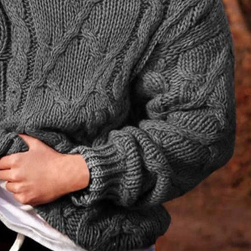 Мъжки пуловер с висока яка под формата на витого цвете, Ретро Модерен Красив Случайни Дебел пуловер, Зимни Мъжки топъл вязаный пуловер, пуловер Изображение 5